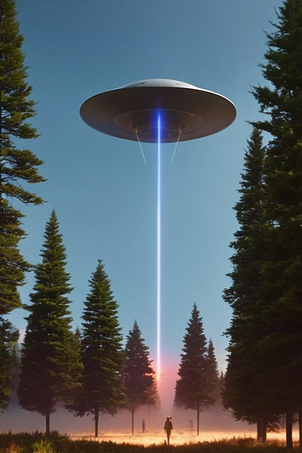 year is 1966 (a bunch of school kids) see ufo flying over tall pine trees, concept art, by Asaf Hanuka, by Weta Digital, Electric Colors, Screen Space Global Illumination, in a symbolic and meaningful style,