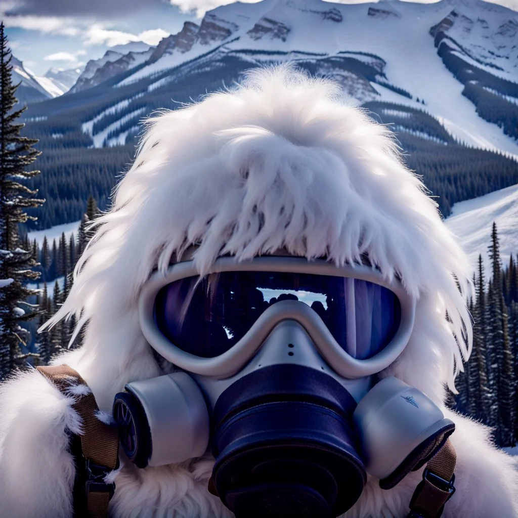 Yeti in an elastomeric respirator, Kananaskis Country