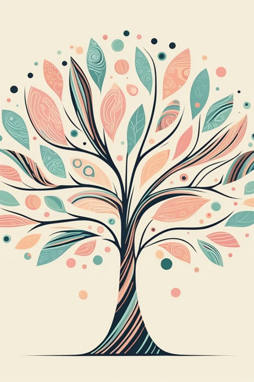 Stylized tree with a pinstripe trunk and pastel spotted leaves