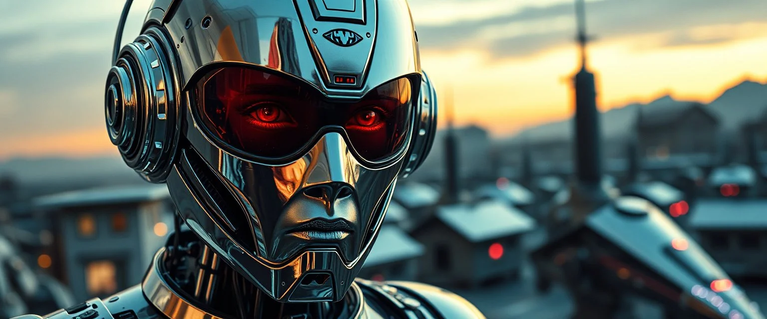 close up portrait of inter-galatic handsome spy, the first nation, robotic witchcraft, cyberpunk village, sci-fi, strange chrome vessels