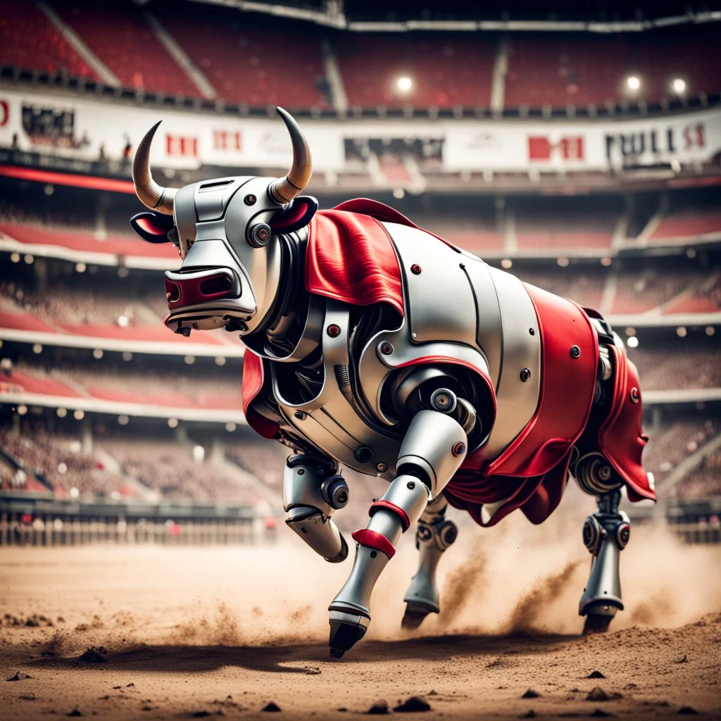 Robot bull facing robot bullfighter