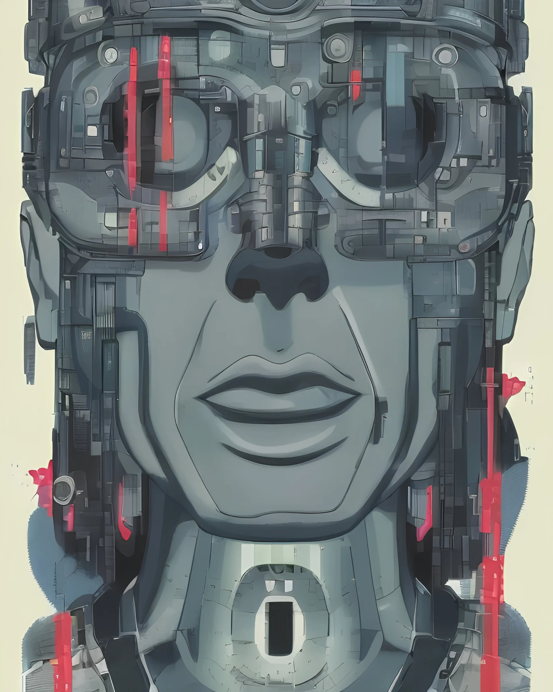 portrait of moai as a cyborg. intricate abstract. intricate artwork. by tooth wu, wlop, beeple, dan mumford. mulholland drive by david lynch, dune by david lynch, blade runner 2049 by dennis villeneuve, patrick nagel, octane render, trending on artstation, greg rutkowski very coherent symmetrical artwork. cinematic, hyper realism, high detail, octane render, 8 k, iridescent accents