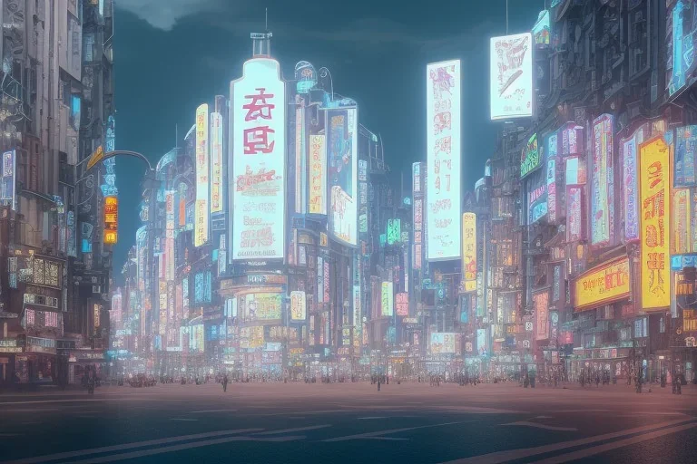 a highly detailed matte painting of buildings with billboards and neonsigns, crowded, by studio ghibli, makoto shinkai, by artgerm, by wlop, by greg rutkowski, octane render, volumetric lighting, volumetric clouds, global illumination, sss, hdr, uhd, 4k resolution, vivacity colors, trending on artstation, masterpiece