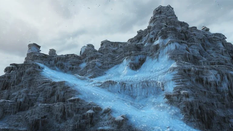 Rising before you is a six-hundred-foot-tall mountain of glacial ice, its peak carved to resemble a gigantic skull wearing a crown. Weaving up the mountain's southern slope are enormous stairs hewn from the ice. These steps, which extend from the base of the mountain to the base of the fortress, were clearly made for giants.