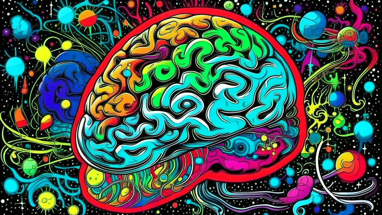 "Design a vibrant comic-styled artwork that captures the essence of a mighty brain, depicted as a tangible galactic entity. The brain itself should be intricately shaded to highlight its convoluted crevices, delicately lit by distant stars. The backdrop is to be an amalgamation of colourful swirling galaxies,