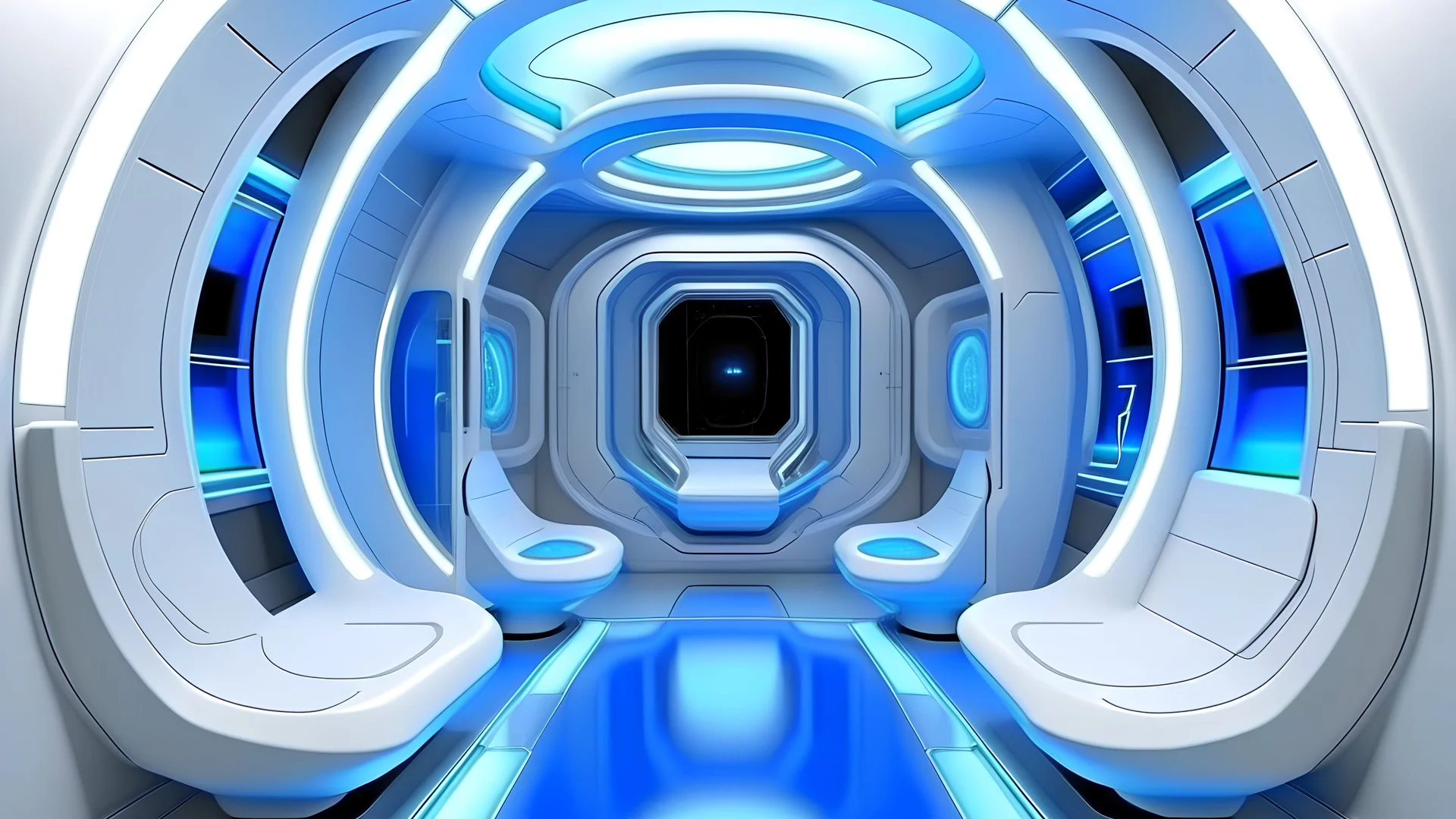 inside futuristic shower, white and blue color