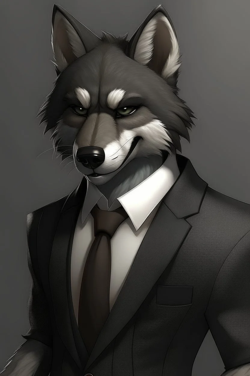 Anthro wolf with black fur wearing a suit