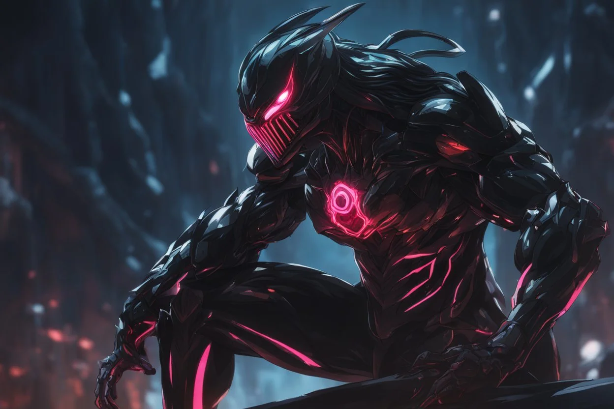 grendel with cyber mask in 8k solo leveling shadow artstyle, Crystal and Symbiote them, neon effect , magic circle, close picture, full body, apocalypse, intricate details, highly detailed, high details, detailed portrait, masterpiece,ultra detailed, ultra quality