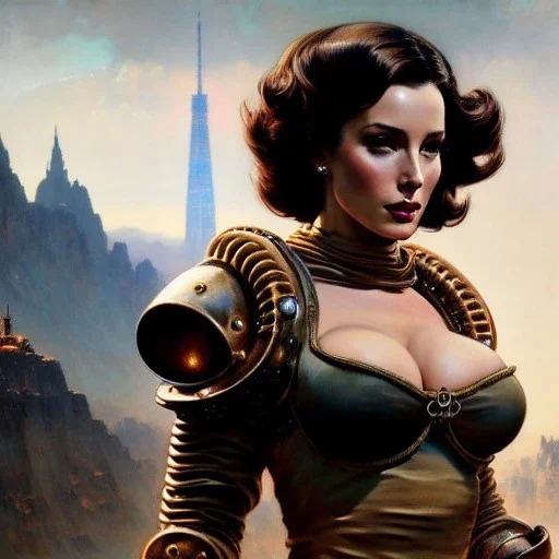 Drawing of beautiful face,'beautiful,Busty Cait(Fallout4)',intense stare, ancient skintight armor, balanciaga fashion clothe painting by gaston bussiere, greg rutkowski, yoji shinkawa, yoshitaka amano, tsutomu nihei, donato giancola, tim hildebrandt, Oil on canvas, cinematic composition, extreme detail,fit full head inside picture,16k