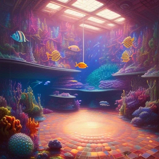  Cosy room with big holographic aquarium , colorful, soft, watercolor, alena aenami, dan mumford, hyperrealism, trending on artstation, radiant, golden hour, ethereal, intricate, deviantart, cryengine, Opal beads, glossy, elaborate, Mandy Jurgens, fantasy art, Laura Sava, portrait photography, hyperrealism, beautiful, galactic, cinematic, polished, photorealistic, flickering light, vibrant