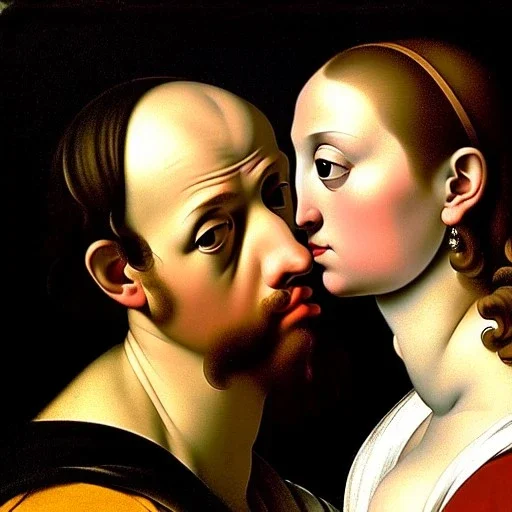 portrait of a male and a beatiful female Caravaggio style