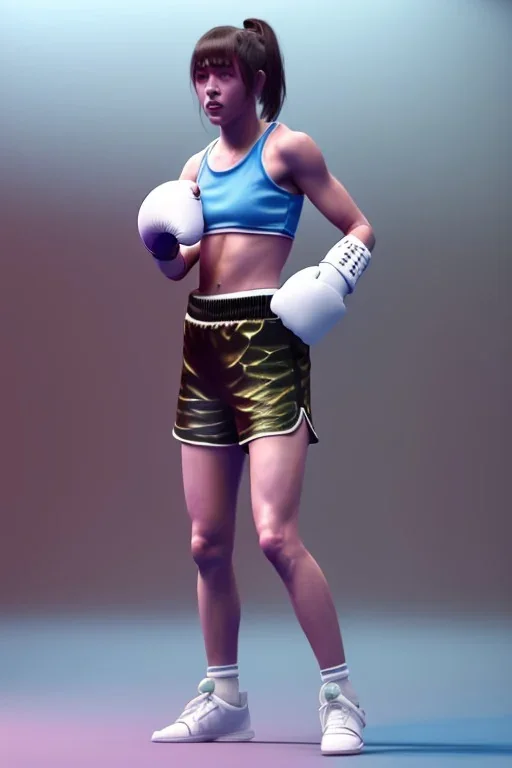 Female athlete, boxing in coloful space