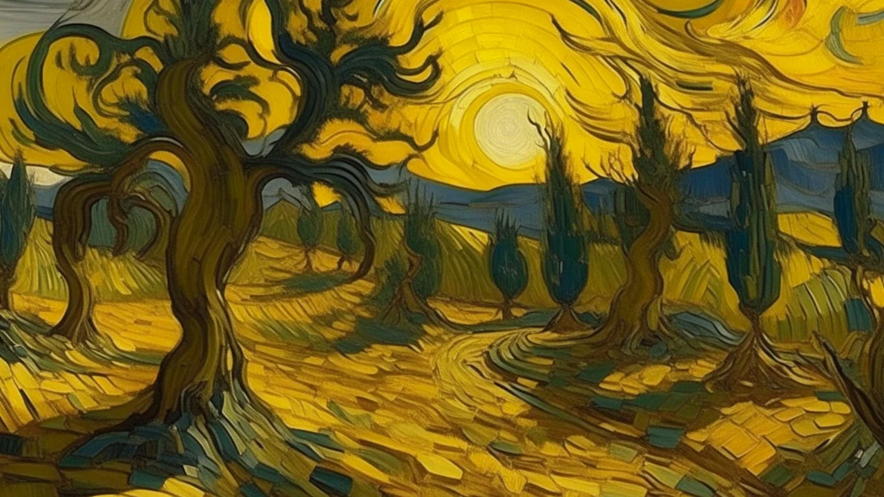 A yellow sunlight ruins painted by Vincent van Gogh