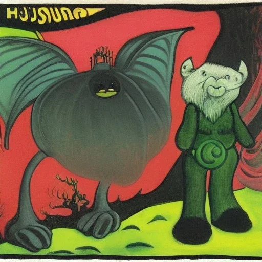 mix with batman and tardigrade by henri rousseau and dr seuss