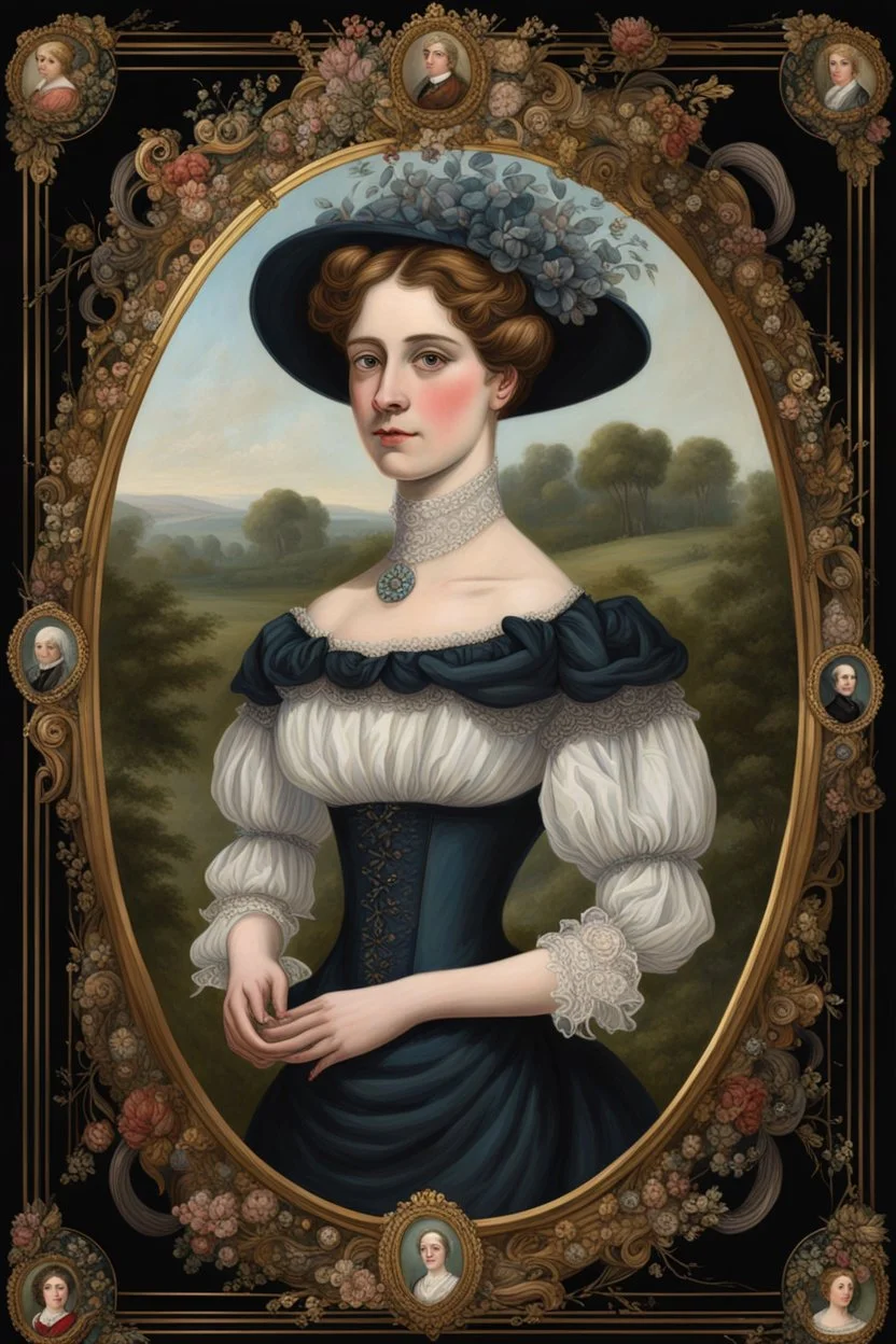 a 19th century portrait of a woman by artist "Kate Lycett",by artist "Gilded Tenebrism"