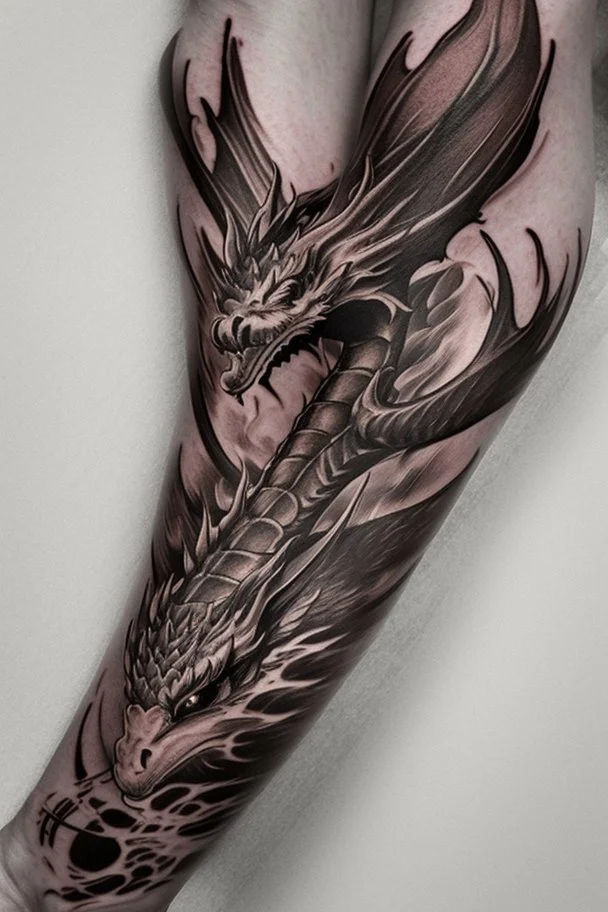 forearm tattoo of a dragon with a green emerald in its | Stable Diffusion