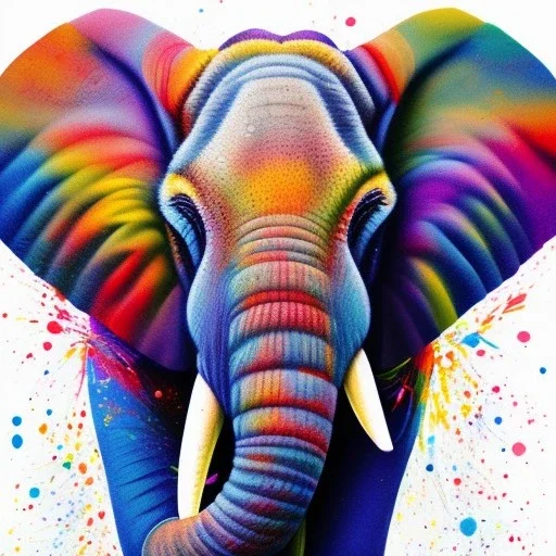 Elephant portrait, bright colors, splash paint, centered, detail, 8k resolution