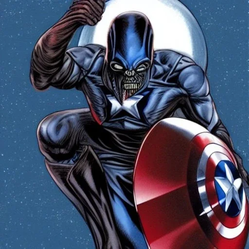 crossover between alien xenomorph and captain America