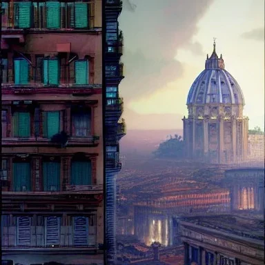 Rome mixed new york +Skyscraper +steampunk+biopunk+alphonse mucha, greg rutkowski,matte painting, cryengine, hyper detailed, felix kelly, fantasy art, seb mckinnon