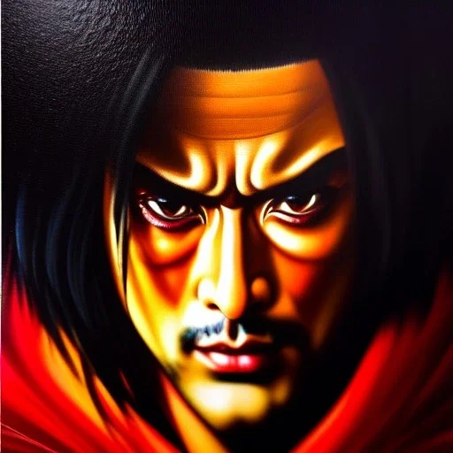 Ultra detailed fullbody Portrait in oil on canvas of Nicotine Caffeine(Samurai Shodown),intense stare,extremely detailed digital painting, extremely detailed face,crystal clear Big eyes,with full head inside portrait, mystical colors ,perfectly centered image, perfect composition, rim light, beautiful lighting,masterpiece,8k, stunning scene, raytracing, anatomically correct, in the style of robert e howard and Ken Kelley and Ohrai Noriyoshi and Simon Bisley and tomzj1