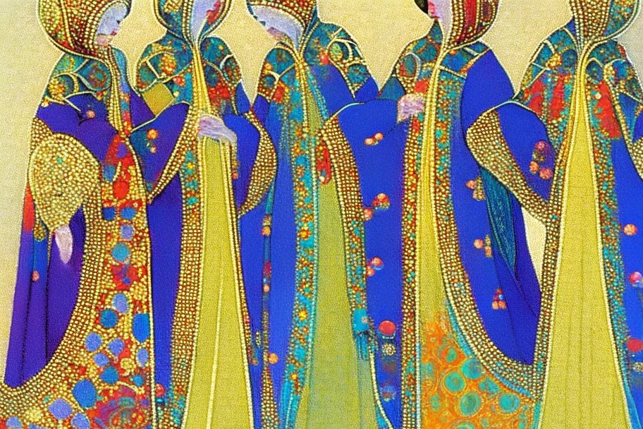 Four odalisques in magnificent robes from 'Thousand and One Nights' by artist "Vittorio Zecchin"