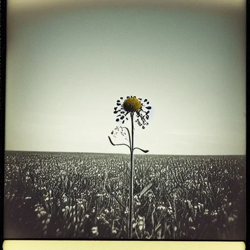 single long stem wildflower in a field, polaroid, tender, vintage, award winning landscape photography, nature photography, r/mostbeautiful