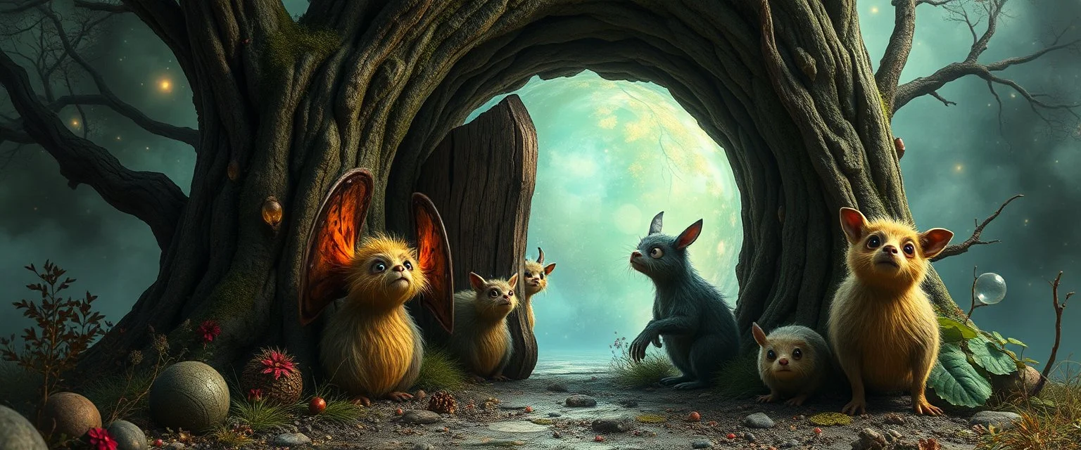 enter the strangest bubble doorway to weird dimension and the aura of its heavenly furry messed up woodland creatures