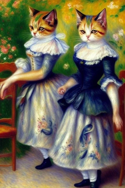 Zwei Katzen. Tanz am Bougival. Painting style of Pierre August Renoir