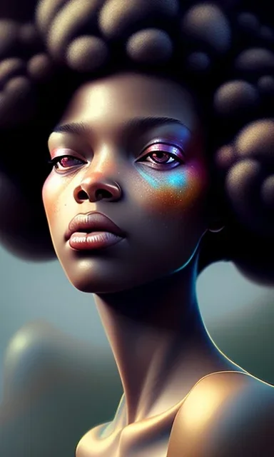 black girl, cute, beautiful, afro, head and shoulders portrait by Greg Rutkowski