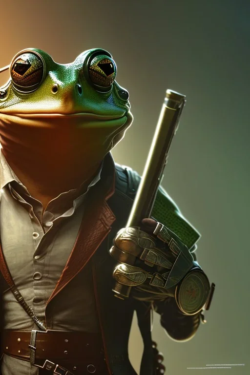 portrait male anthro frog dressed in indiana jones outfit character full body precis no blur, concept art, character sheet, nier automata, Alexander Mandradjiev cyberpunk, trending on artstation, featured on pixiv, hyper detail, cinematic composition, 8 k, detailed face