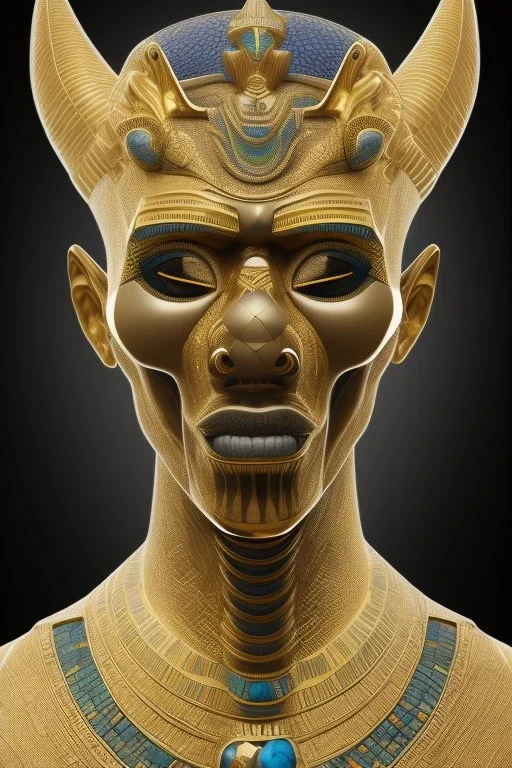 Anunnaki black male African Egyptian alien, cracks in the voodoo head, wicked, eyes, crown, Elephant, 8k, finely detailed, photo realistic, tiger turquoise skull head gold dragon space alien snow skeleton gold olmec silver crown silver eyes