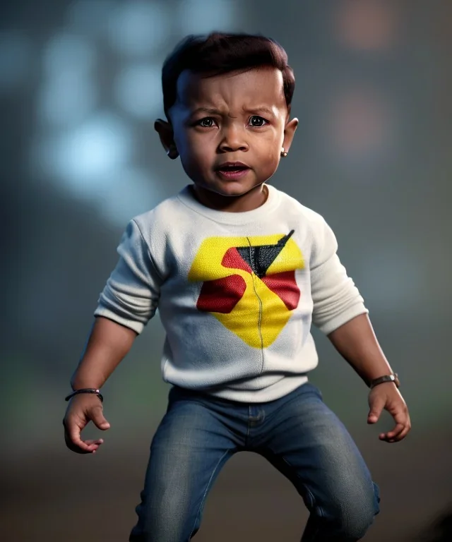 dwayne jhonson toddler, full body, delorean, dramatic lighting, hyper realistic