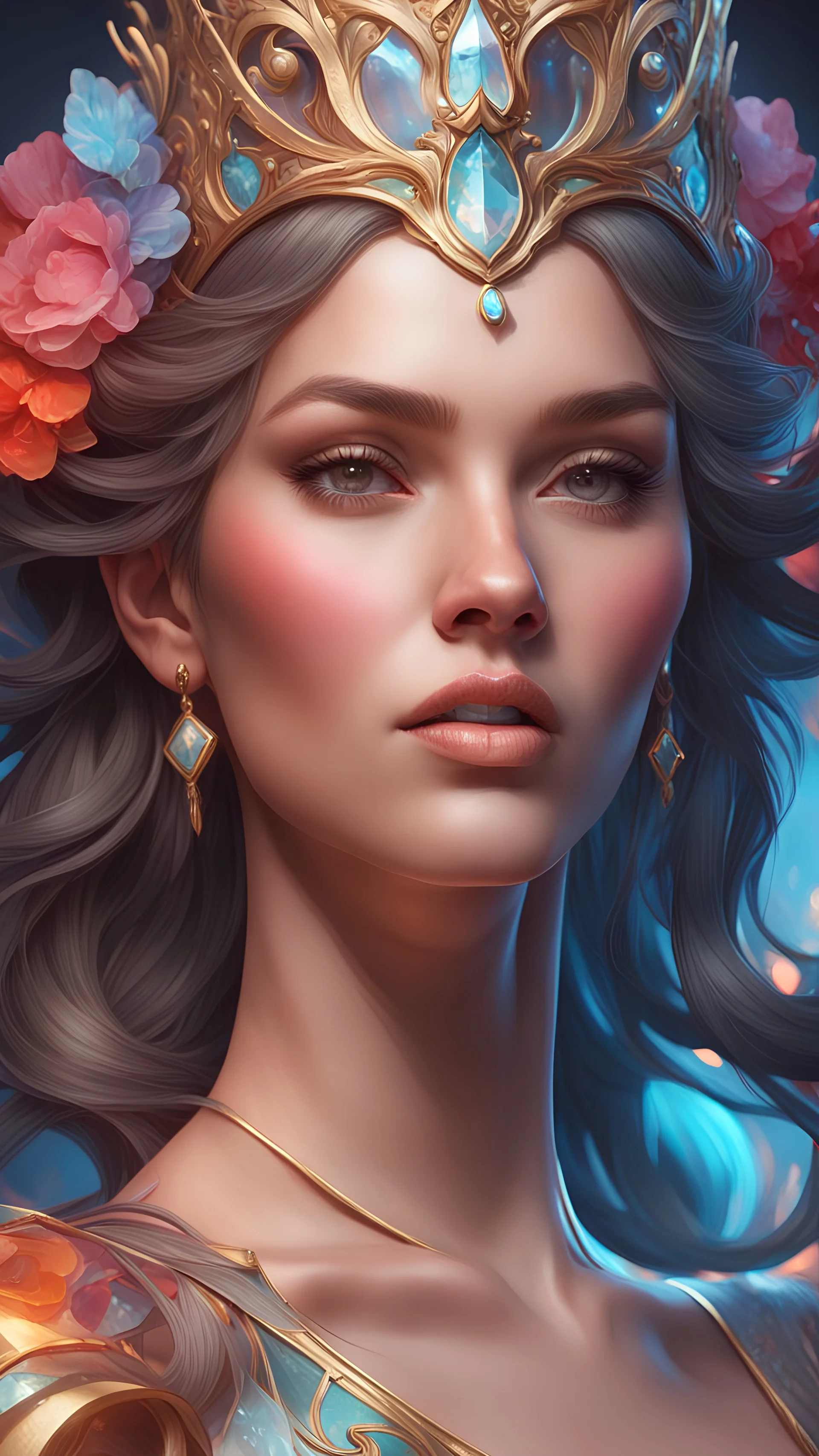 Beauty queen head and shoulders portrait, 8k resolution concept art portrait by Greg Rutkowski, Artgerm, WLOP, Alphonse Mucha dynamic lighting hyperdetailed intricately detailed Splash art trending on Artstation triadic colors Unreal Engine 5 volumetric lighting,