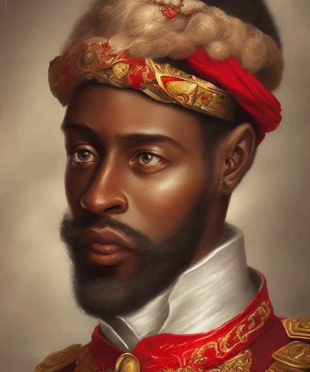 Negro Felipe, african slave, red uniform, red headband, short beard