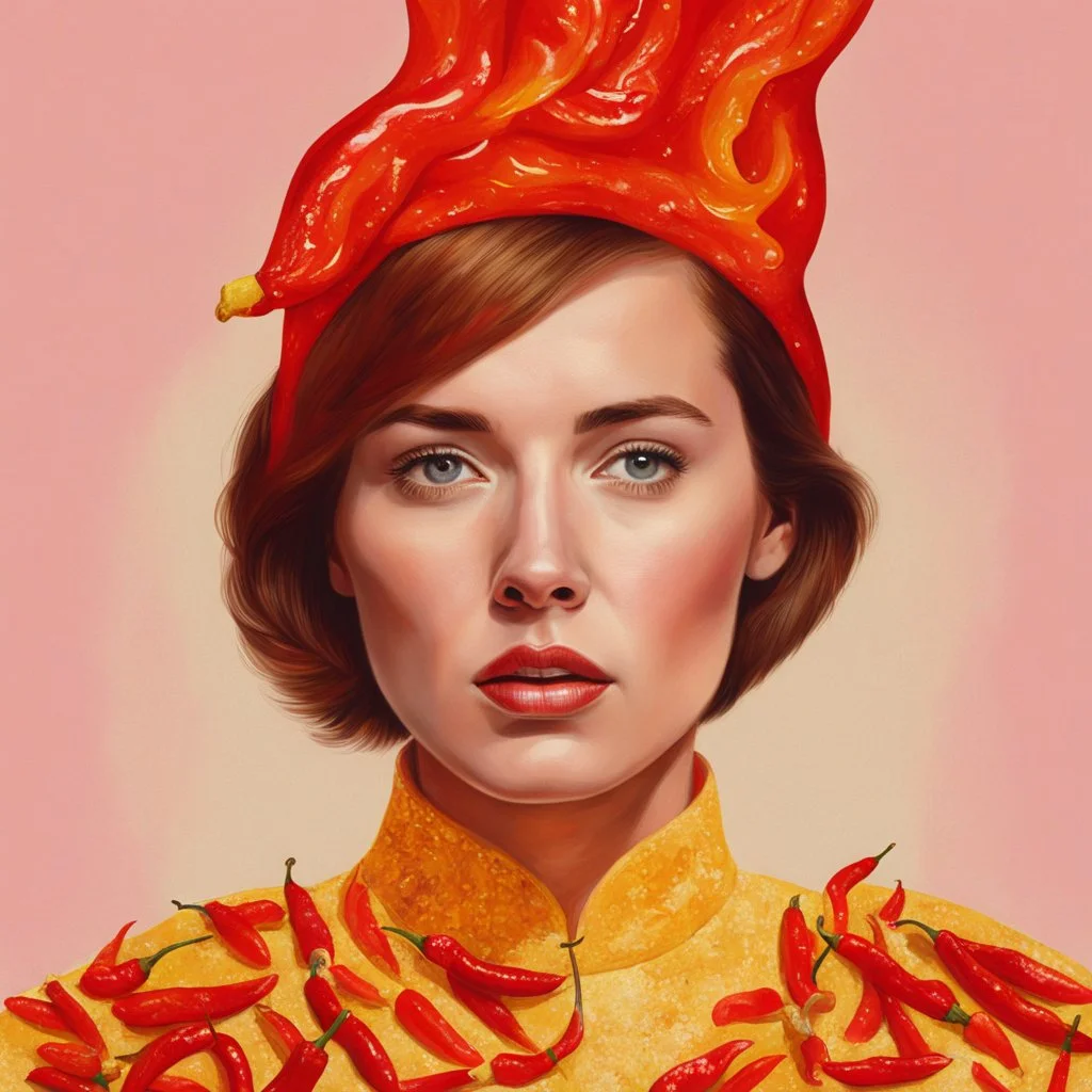 [art by Wes Anderson] she's eaten so many chillies she's on fire