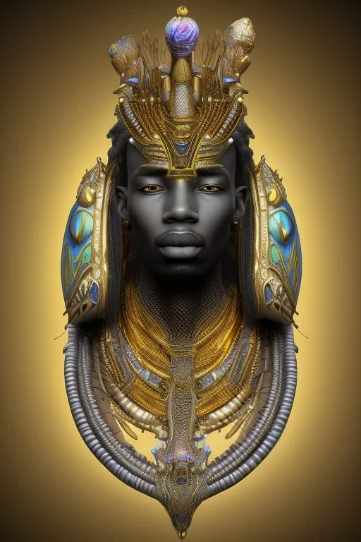 black male African Egyptian alien, cracks in the voodoo head, wicked, diamond eyes, crown, blood, 8k, finely detailed, photo realistic, leopard robe turquoise skull head gold dragon space alien rain skeleton gold teeth silver crown silver space suit spaceships