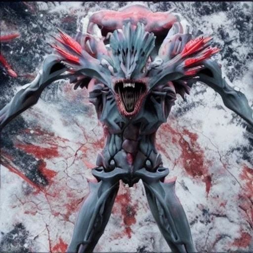 hybrid of Mass Production Evangelion and Godzilla and xenomorph