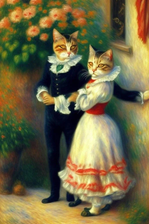 Zwei Katzen. Tanz am Bougival. Painting style of Pierre August Renoir