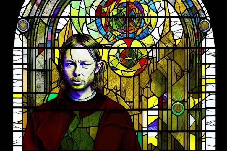 Thom Yorke stained glass, stained glass,panels, glass, lead, window, medieval