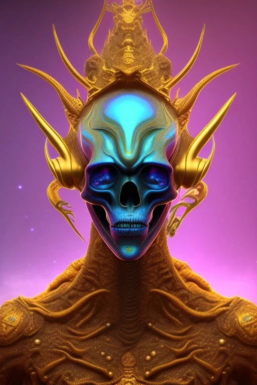 purple African alien, cracks in the head, evil, Asian eyes, crown, blood, 8k, finely detailed, photo realistic, Boris Vallejo style turquoise skull head gold dragon space alien rain skeleton silver helmet golden space suit space ships