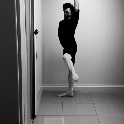 He enjoys practicing his ballet in the bathroom.