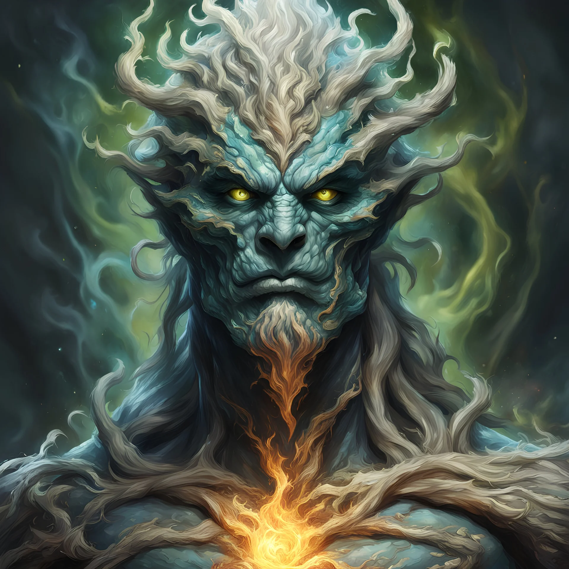 dnd, portrait of elemental created from fiber of time