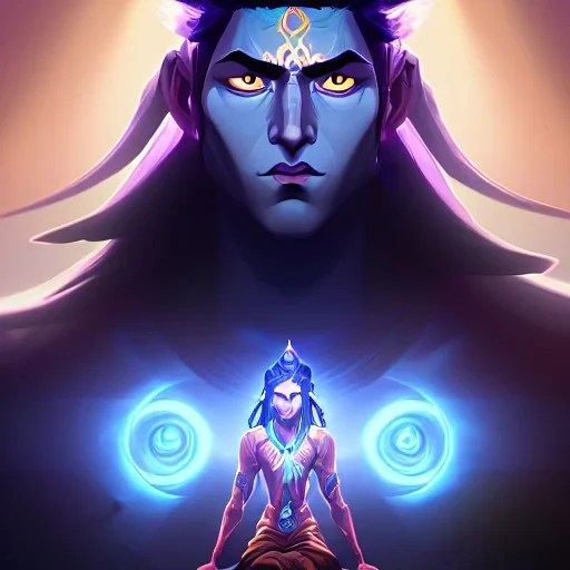 portrait of Lord Shiva, meditation, third eye, space, dark, universe, fourth dimension, fractal, realistic, 8k, high quality, extreme detail, symmetrical,