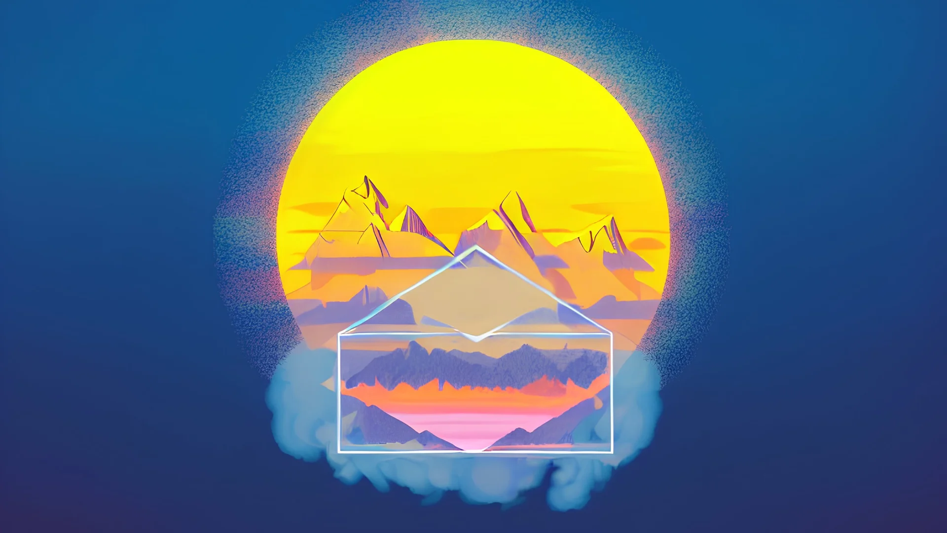 subject=(yeti), background=(mountains, alberta, forest fires, burning), time=(sunset), style=(vaporwave), effect=(smoke, plumes)