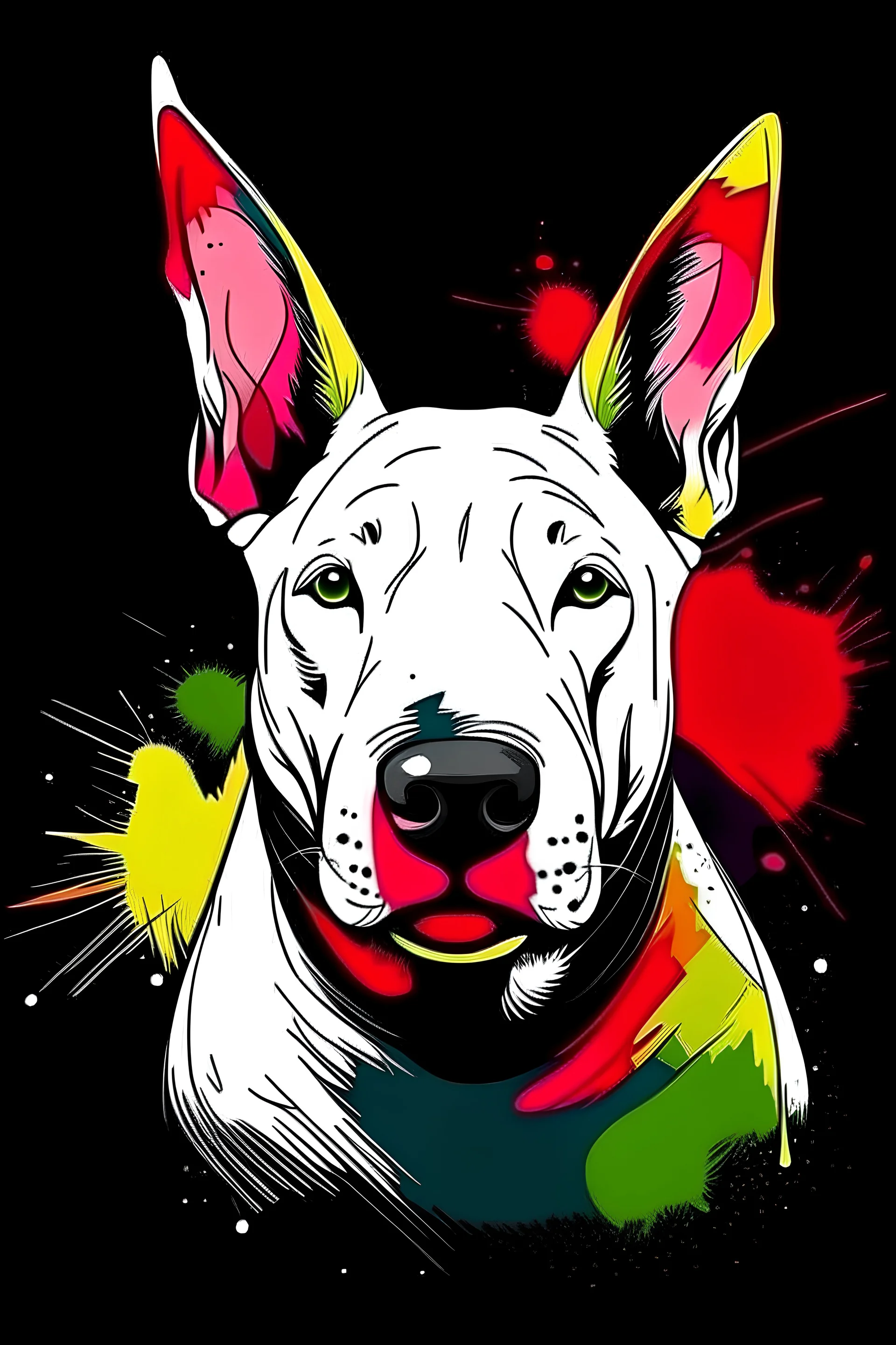 colorfull splash portrait of bull terrier illustration