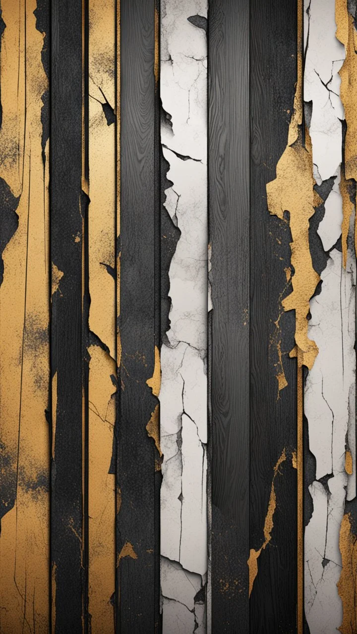 Hyper Realistic black & golden grungy multicolored broken wooden planks with rustic marble texture & vignette effect