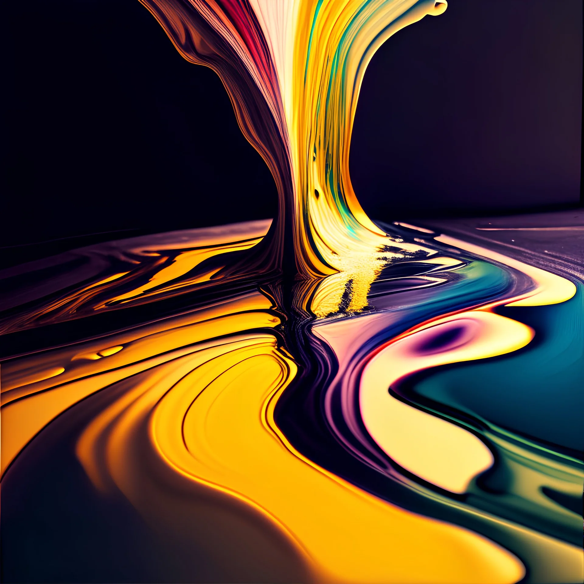 rainbow liquid painting pouring into a vinyl