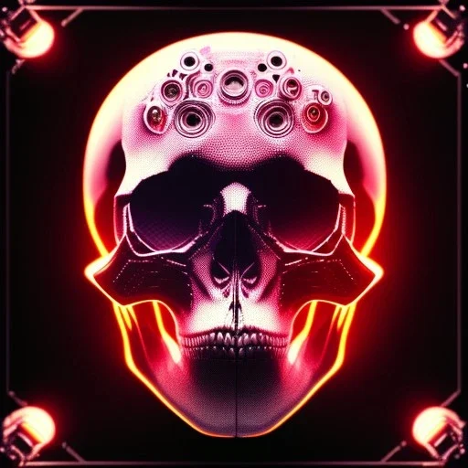 cyberpunk style ink ball skull picture in detailed tecnomancer frame, big black eyes, unreal engine 5, 8k resolution, photorealistic, ultra detailed, frame extreme sharp, accurate