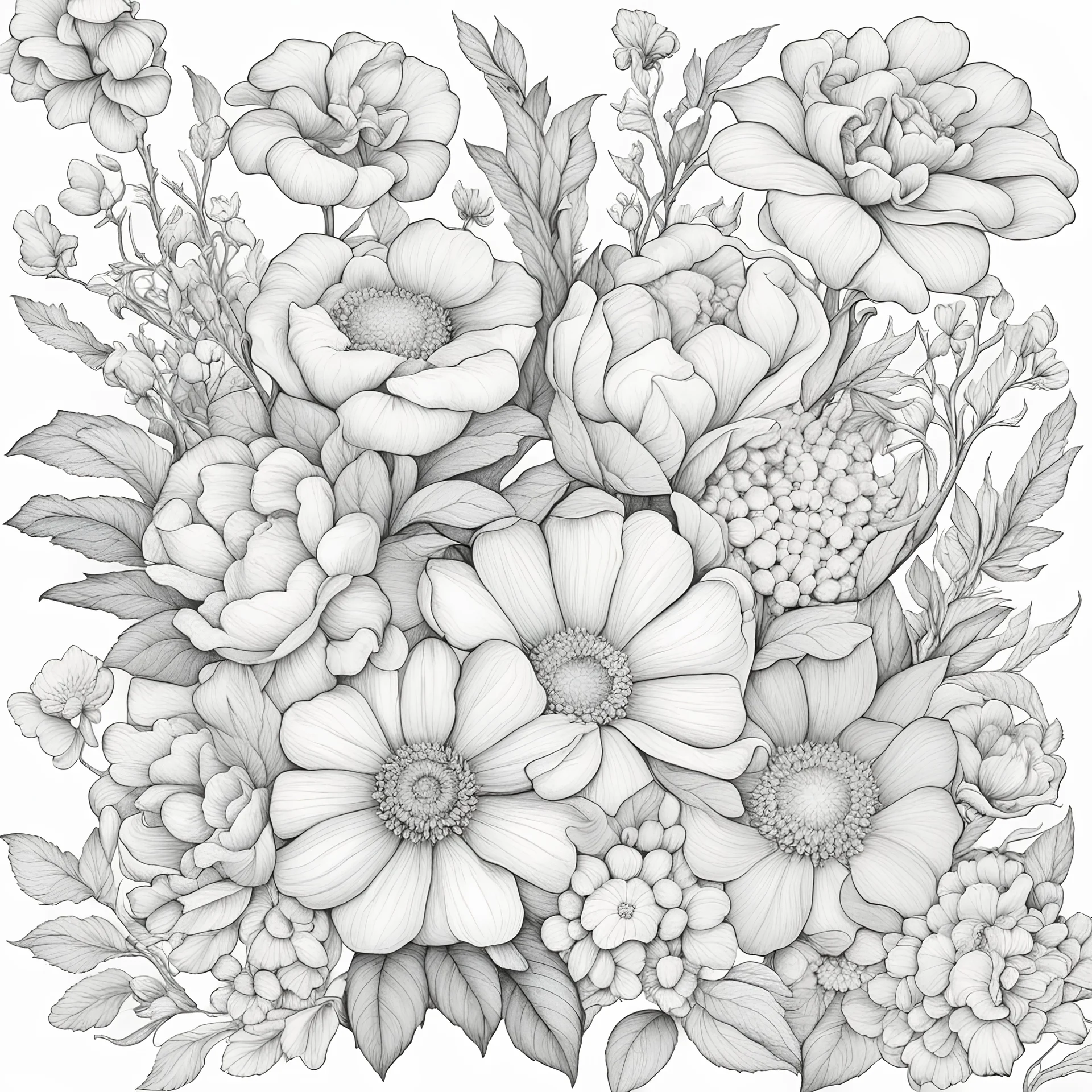 coloring book, a small arrangement of pretty flowers for Mother's Day