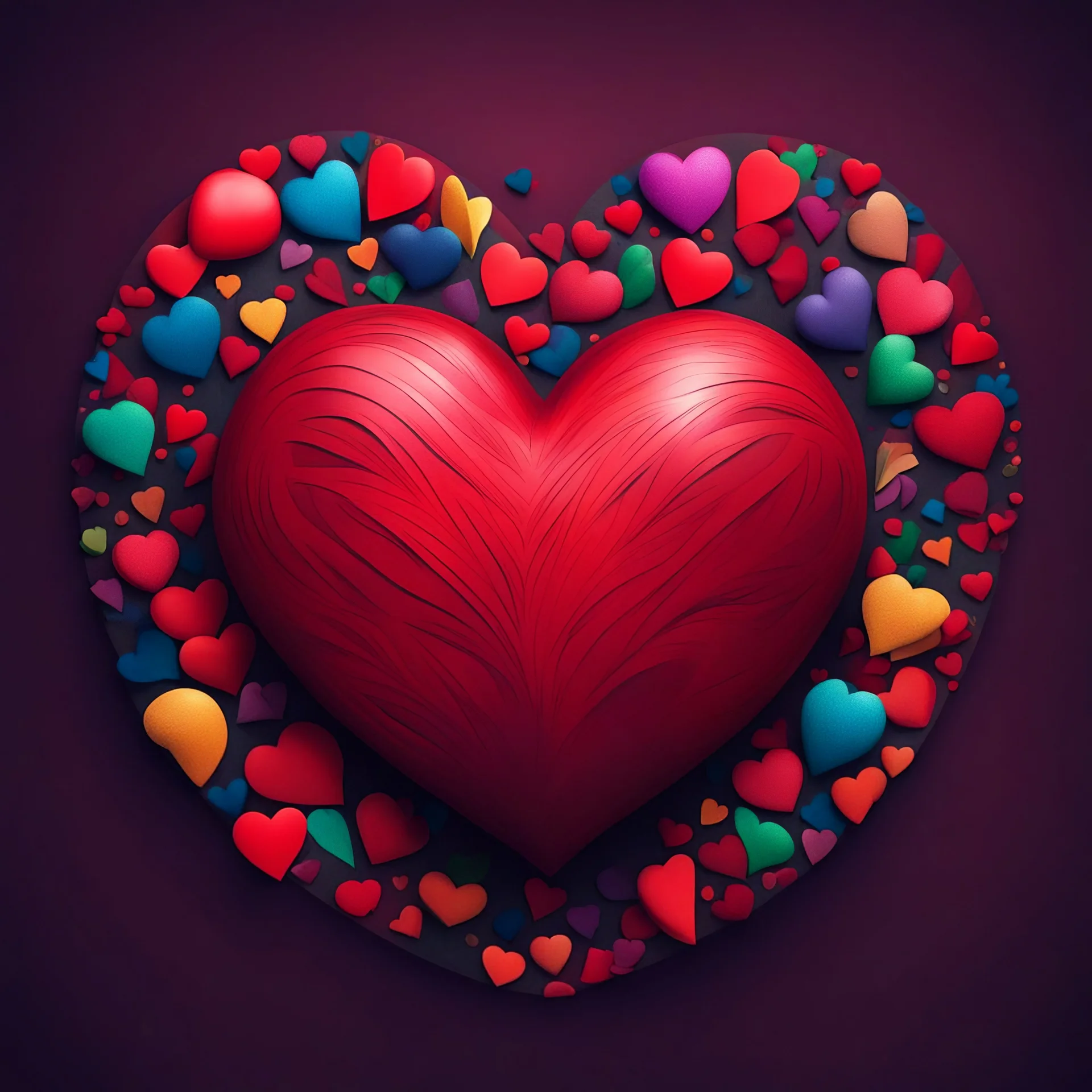 Create big red heart and dark multicoloured background